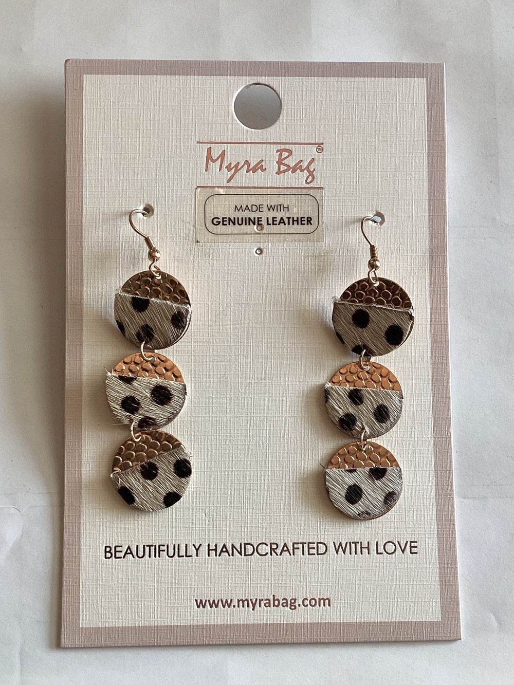 Myra Bag Gold‎ and Leopard-Print Leather Triple Disc Drop Earrings